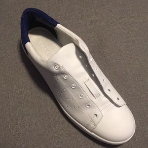 Vince White Perforated Sneaker Blue Suede Heel VLW